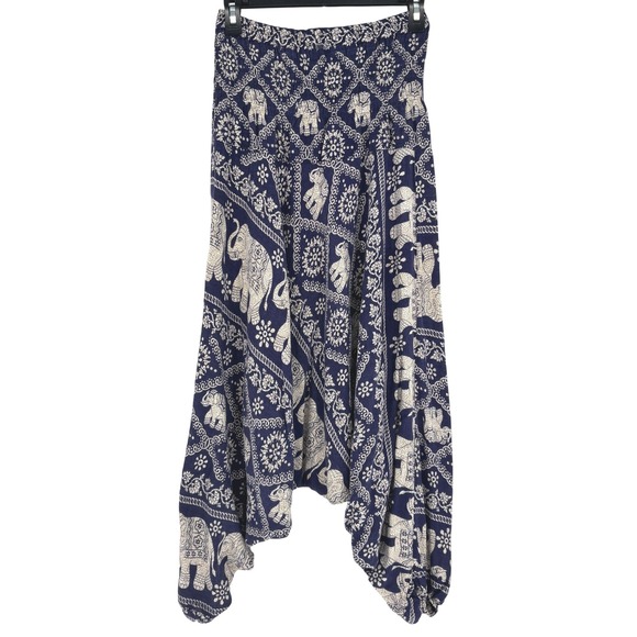 Lofbaz Other - Elephant Print Harem Pants Blue Smocked Waist Boho XL